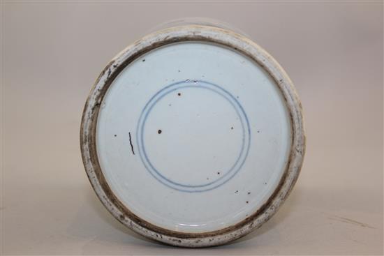 A Chinese blue and white cylindrical brush pot, 19th century, 16.5cm